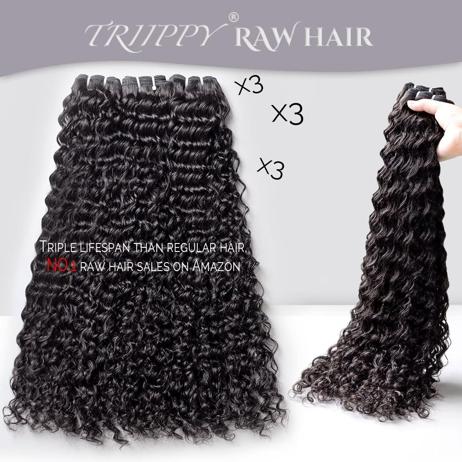 Triippy TRIIPPY Raw Human Hair Bundles,Triple Lifespan Than Regular Virgin Hair No.1 Sales Of Raw Hair Bundles,26 28 30 Inches Cambodia Raw Deep Wave 3 Bundles, Keep Soft and Smooth After Multiple Washes