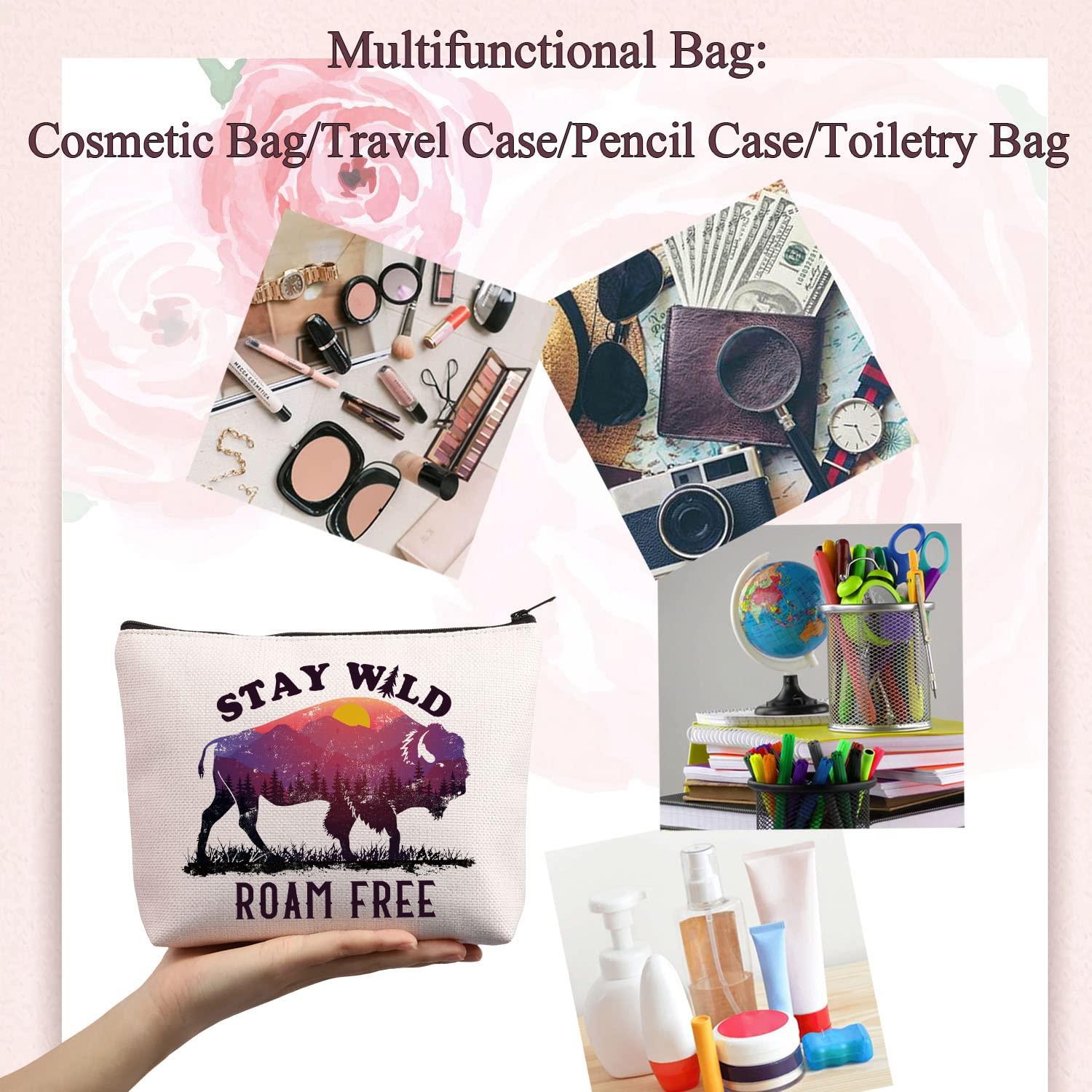 BDPWSS BDPWSS Buffalo Gift Bison Themed Gift Stay Wild Roam Free Buffalo Lover Makeup Bag Wild West Gift Nature Lover Gift (Stay roam free)