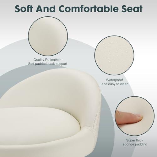 FNZIR FNZIR Swivel Rolling Stool with Wheels Height Adjustable Stool Chair Drafting Chair with Backrest White