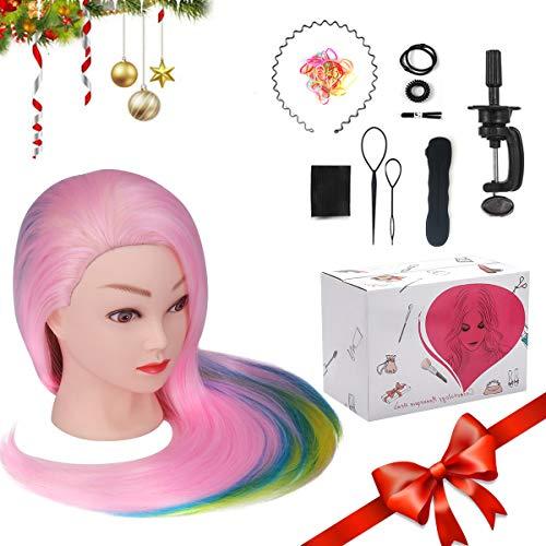 MYSWEETY MYSWEETY 29 Inch Colorful Hair Mannequin Head Hairdressing Practice Training Doll Heads Cosmetology Hair Styling Mannequins Heads with Clamp + Practice Tools(PINK)