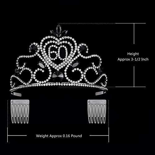 YZHSTONE YZHSTONE Black Queen 60th Birthday Tiara Crowns Women 60 Birthday Queen Tiaras Rhinestone Crown