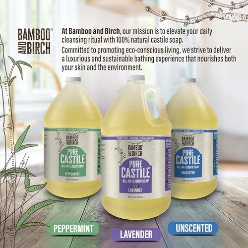 BAMBOO AND BIRCH BAMBOO AND BIRCH Pure Castile Soap Liquid Organic, Certified Palm Oil Free Natural Soap, Unscented, 1 Gallon