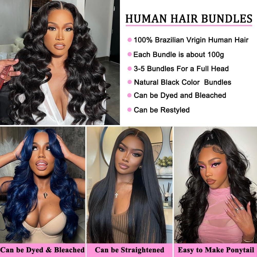 BEEPUB Body Wave Bundles Human Hair One Bundle 32 Inch 12A 100% Unprocessed Brazilian Virgin Human Hair Bundles Body Wave Human Hair Bundles Natural Black Color Human Hair Extensions