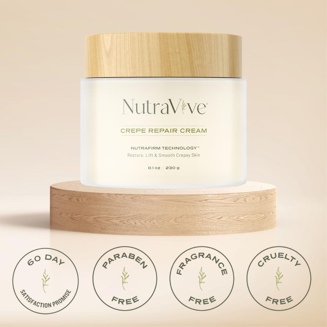 NutraVive NutraVive Crepe Repair Cream Anti-Aging Crepey Skin Treatment, 8.1 Oz Restore, Lift, Tighten & Smooth Loose Skin Collagen Boosting Body, Neck & Facial Repair Cream