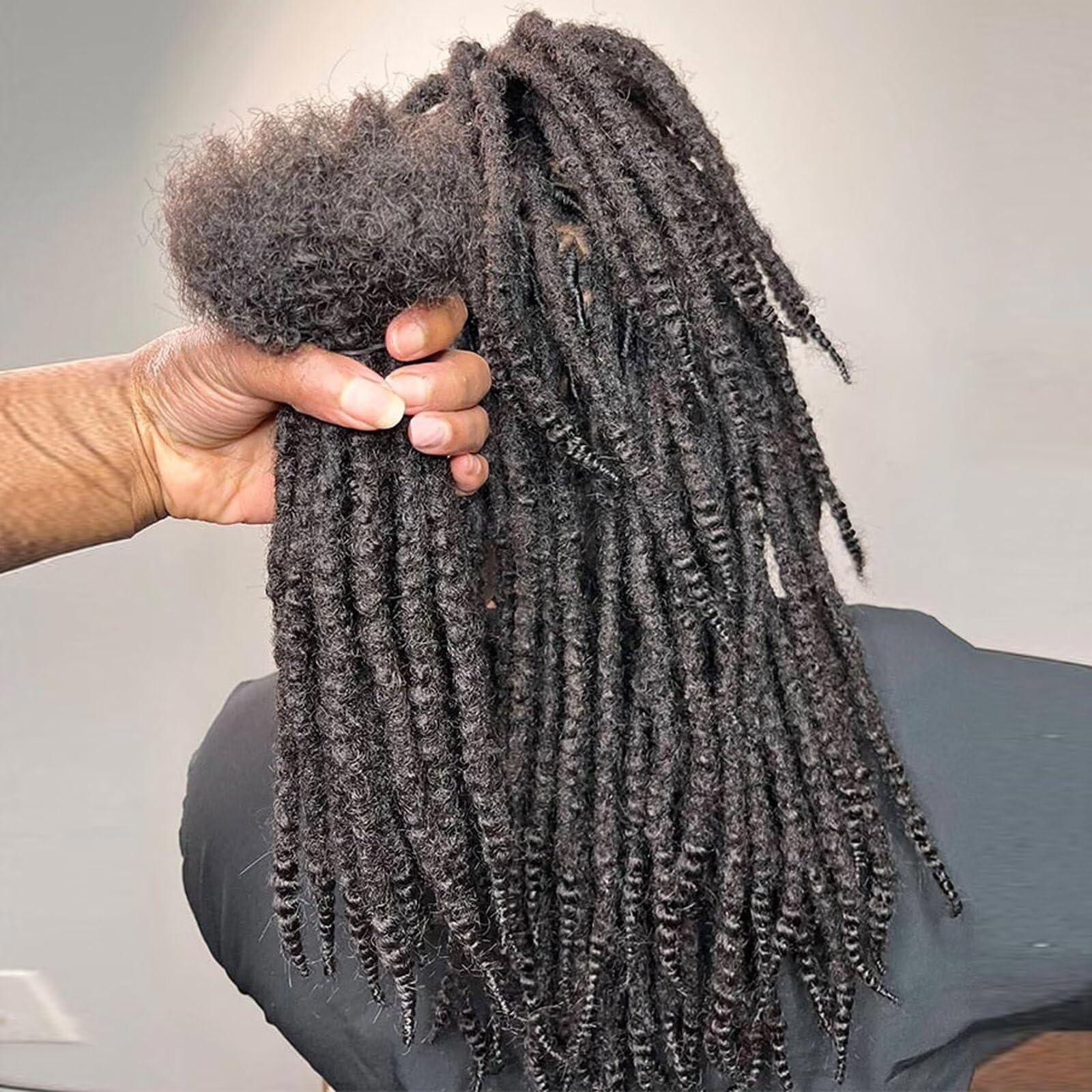 HAPPY&CC HAPPY&CC Textured Loc Extensions Human Hair Full Handmade Coiled Tips Curly Ends Dreadlock Extensions Natural Black 0.6cm Width 12inch 10 Strands