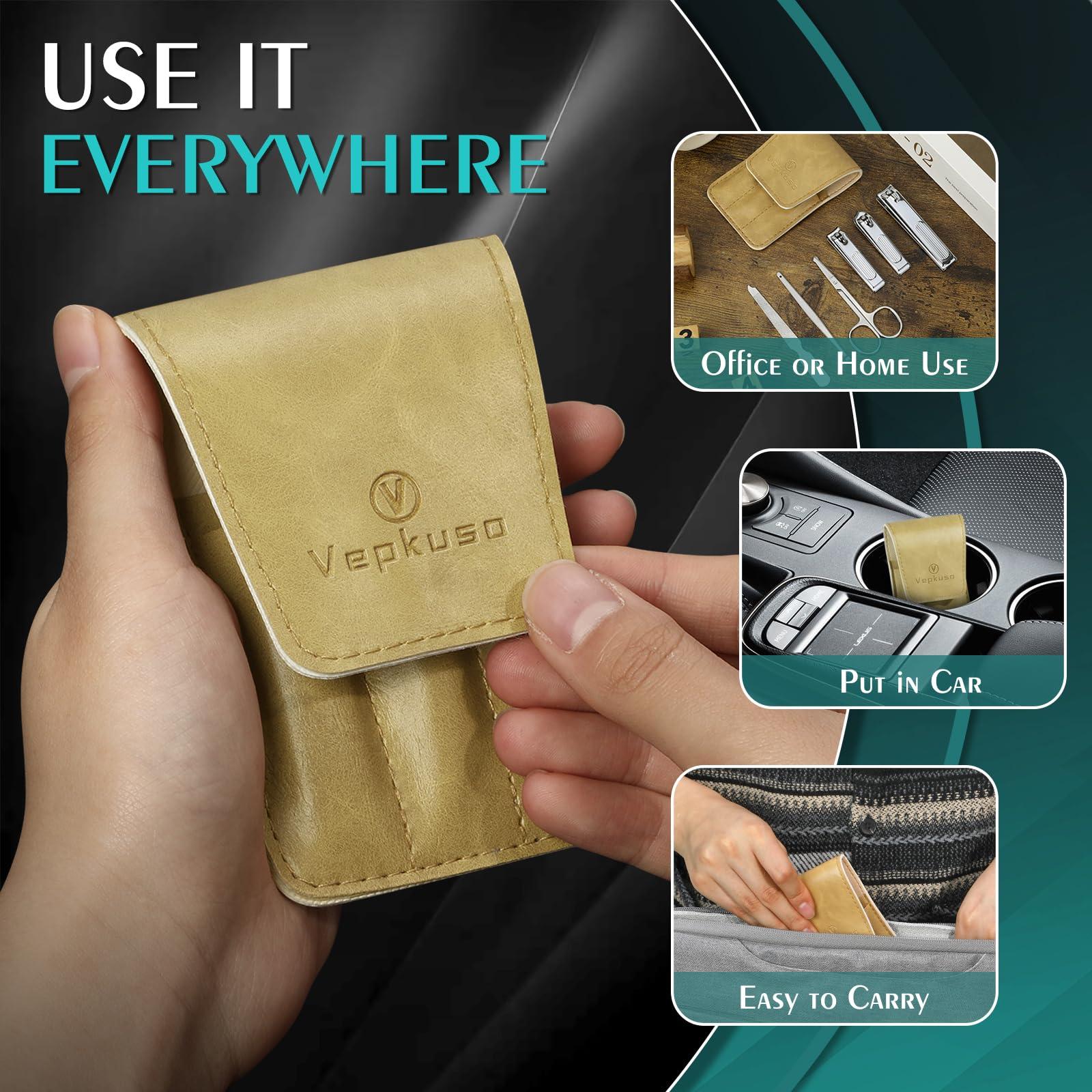 Vepkuso Nail Clippers Set, Vepkuso 6 Pcs Toenail Clippers, Stainless Steel Fingernail Clipper, and PU Leather Manicure Set, Gift Ideas