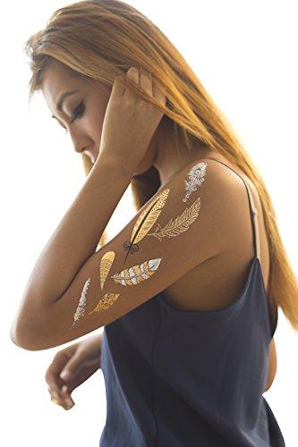 Chrome Tattoos Tattoo Gold Silver Black Metallic Temporary Assorted Jewelry Tattoo (One Sheet). (Selene & Tara#1)