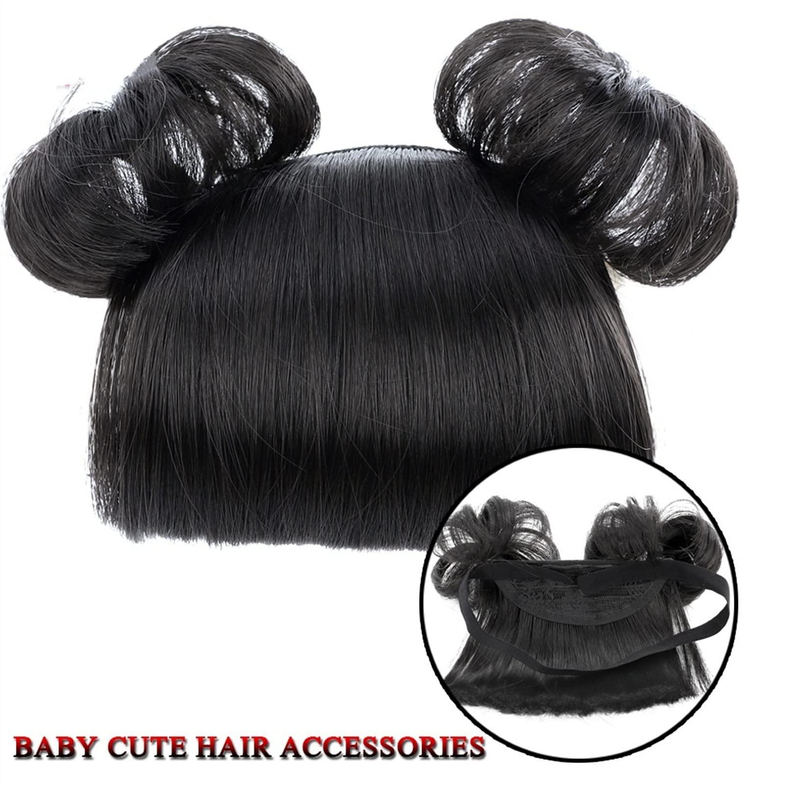 SISWIM Messy bun hair pieces for women Kids Bun Hair Pieces with Hairband, Synthetic Hair Chignon with Bangs, Fashion Kids Cat Ear Headband Bun with Bangs, Kids Wig Accessories Chignon Hair Extensions Bun