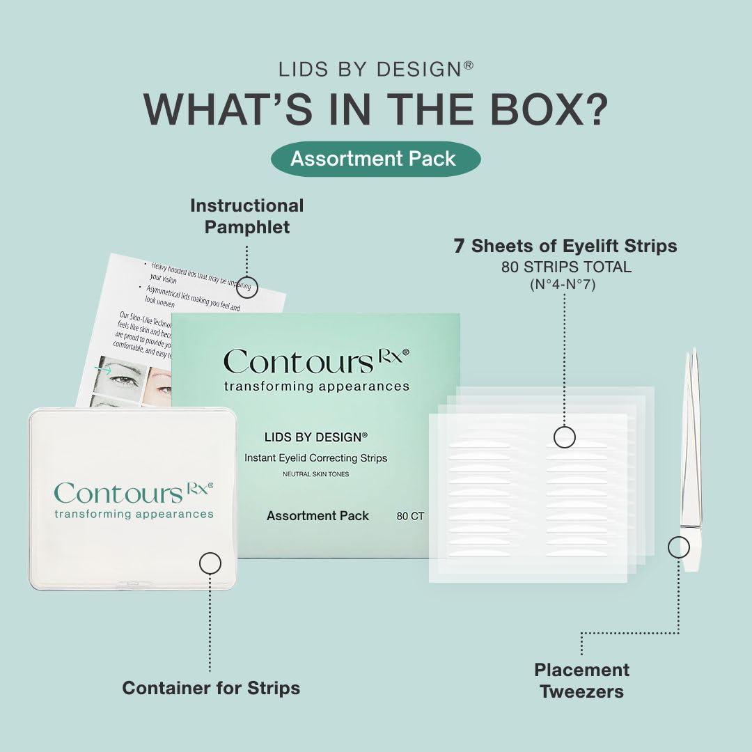 Contours RX Contours Rx Lids by Design - Medical Grade Instant Eyelid Correcting Strips for Heavy, Hooded, & Droopy Lids - Invisible, and Hypoallergenic Eyelid Tape - (6mm) 160ct