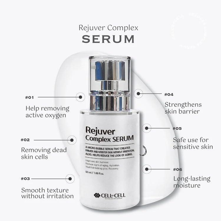 CELLBYCELL Rejuver Complex Serum | Micro-Bubble Formula Delivers Deep Nourishment Filled with Plant-Based Ingredients & Complex Peptides for your Skin to Feel More Youthful & Healthy | 50ml