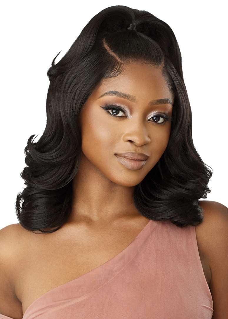 Outre Outre - 5X5 Lace Closure Wig - Human Hair Blend - Body Wave 16\" (DARK BROWN 2)
