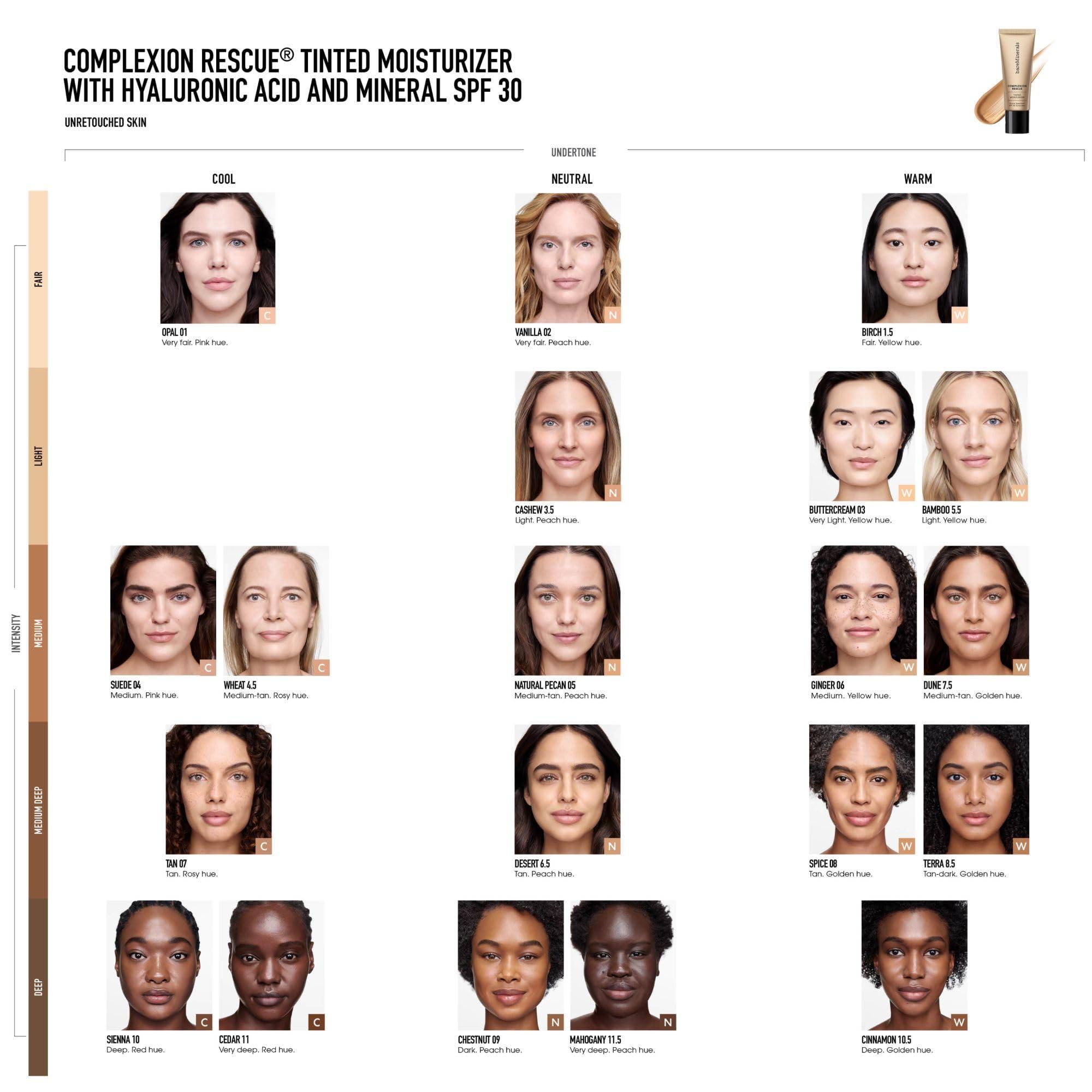 bareMinerals bareMinerals Complexion Rescue Tinted Moisturizer for Face with SPF 30, Vegan Tinted Mineral Sunscreen with Hyaluronic Acid, Mini Size, Spice 08