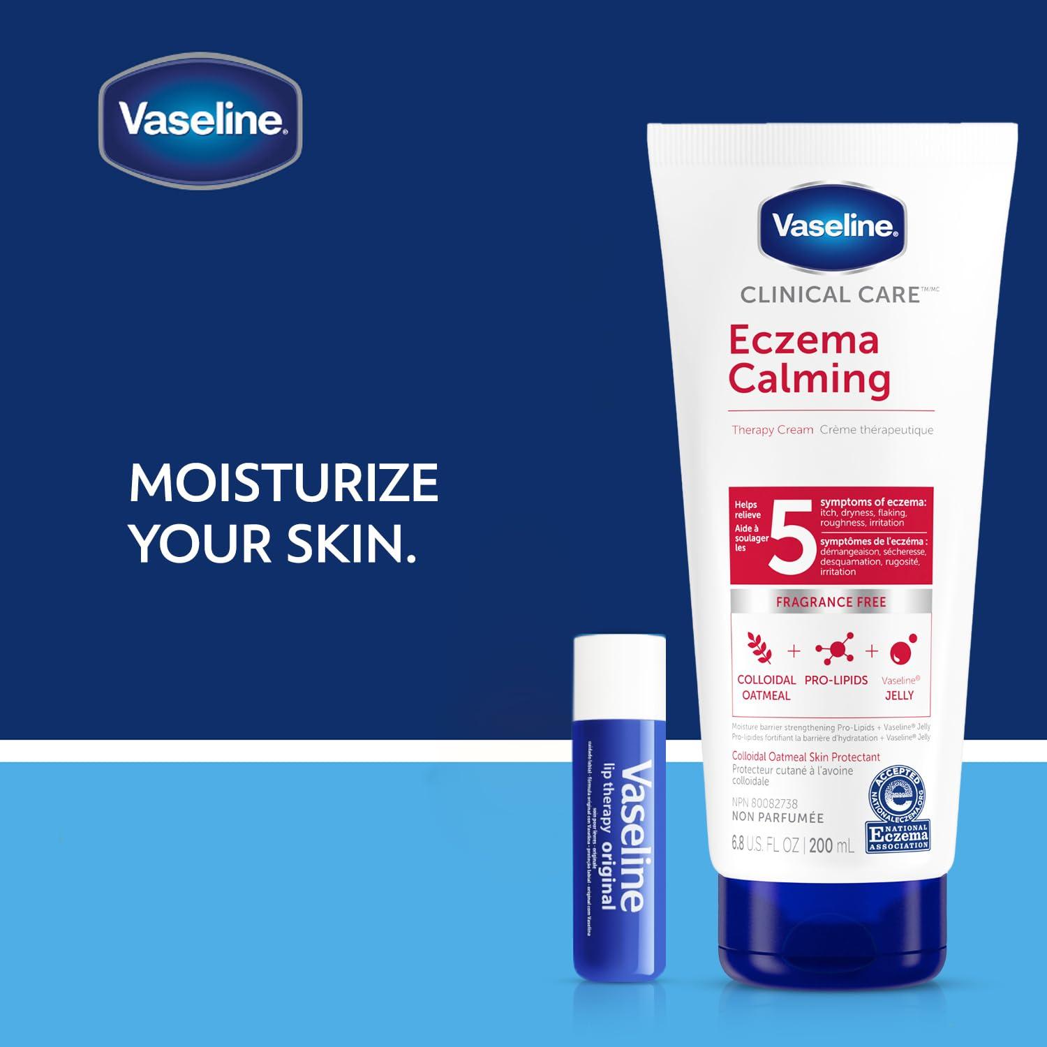 Vaseline Vaseline Eczema Lotion, Calming Therapy Cream 2-Pack with Colloidal Oatmeal + Original Vaseline Lip Therapy for Dry Lips with Petroleum Jelly (3 Piece Set)