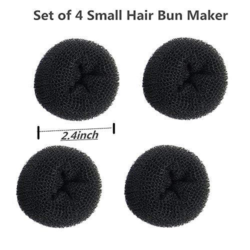 FULINJOY 4 Pack Extra Small Hair Bun Maker Mini Chignon Hair Doughnut Shaper Hair Donut Sock Bun Form for Kids, Girls, Short and Thin Hair (Small Size 2.4 Inch, Black)