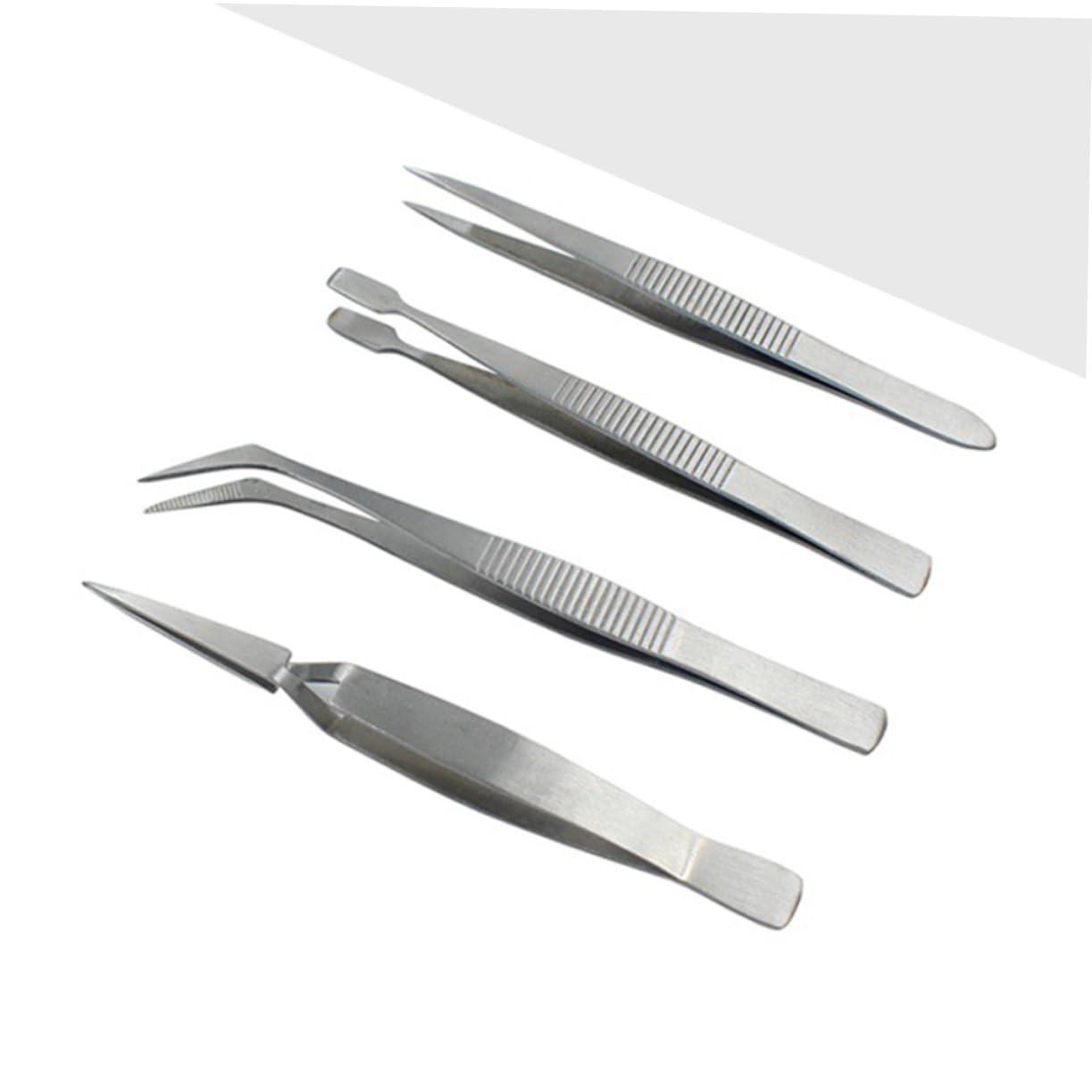 Ipetboom Ipetboom 4pcs Set Multifunctional Tweezer Repair Tweezers Kit Van Staal Vr Kit De Manicura Thehandy Curved & Straight Tips Diy Machine Repair Silver Color Pointed Non- Steel Tweezers Pointy