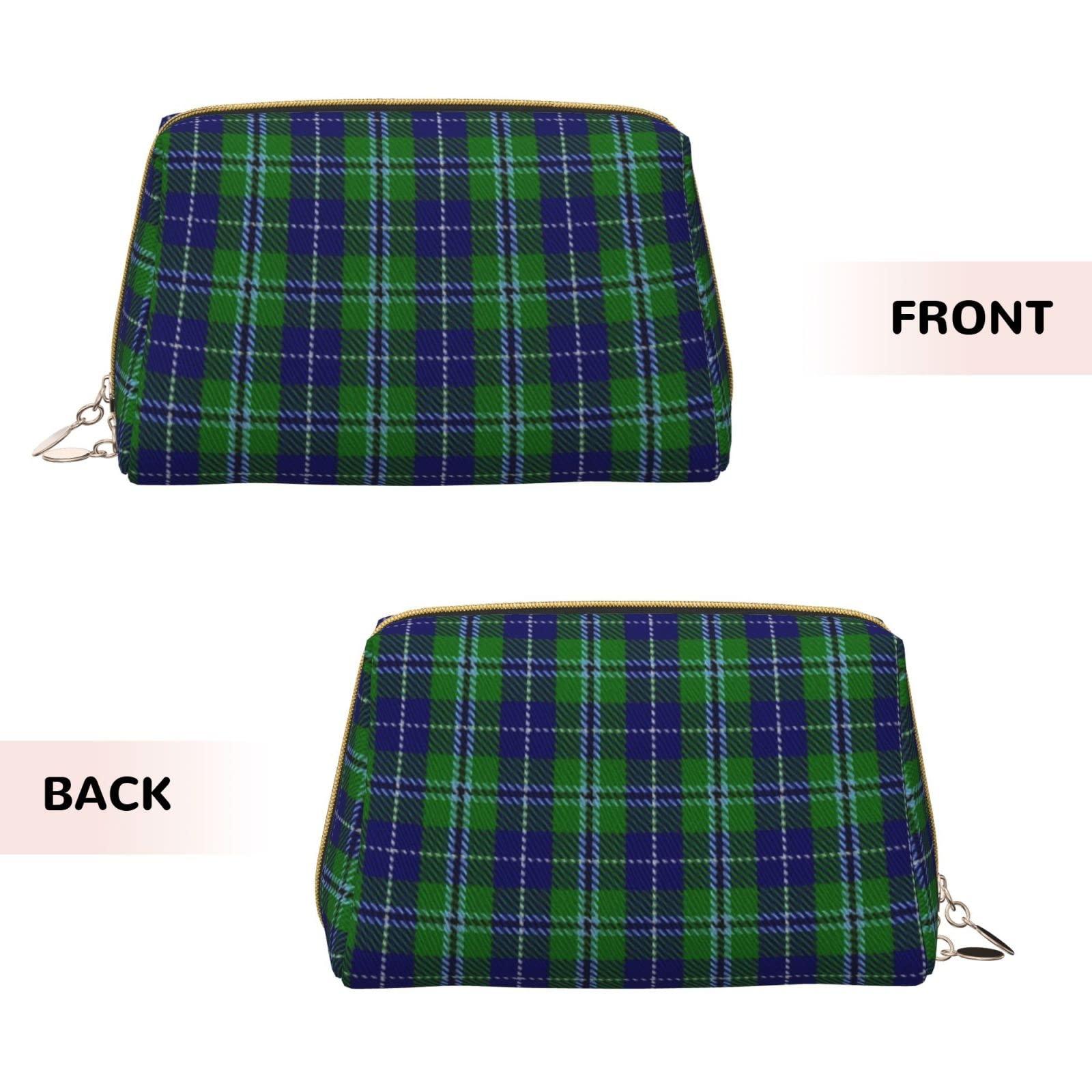 MIZIBAO Small Makeup Bag for Purse, Clan Douglas Tartan Plaid PU Leather Travel Cosmetic Pouch, Portable Toiletry Bag for Women Girls Daily Storage Organizer