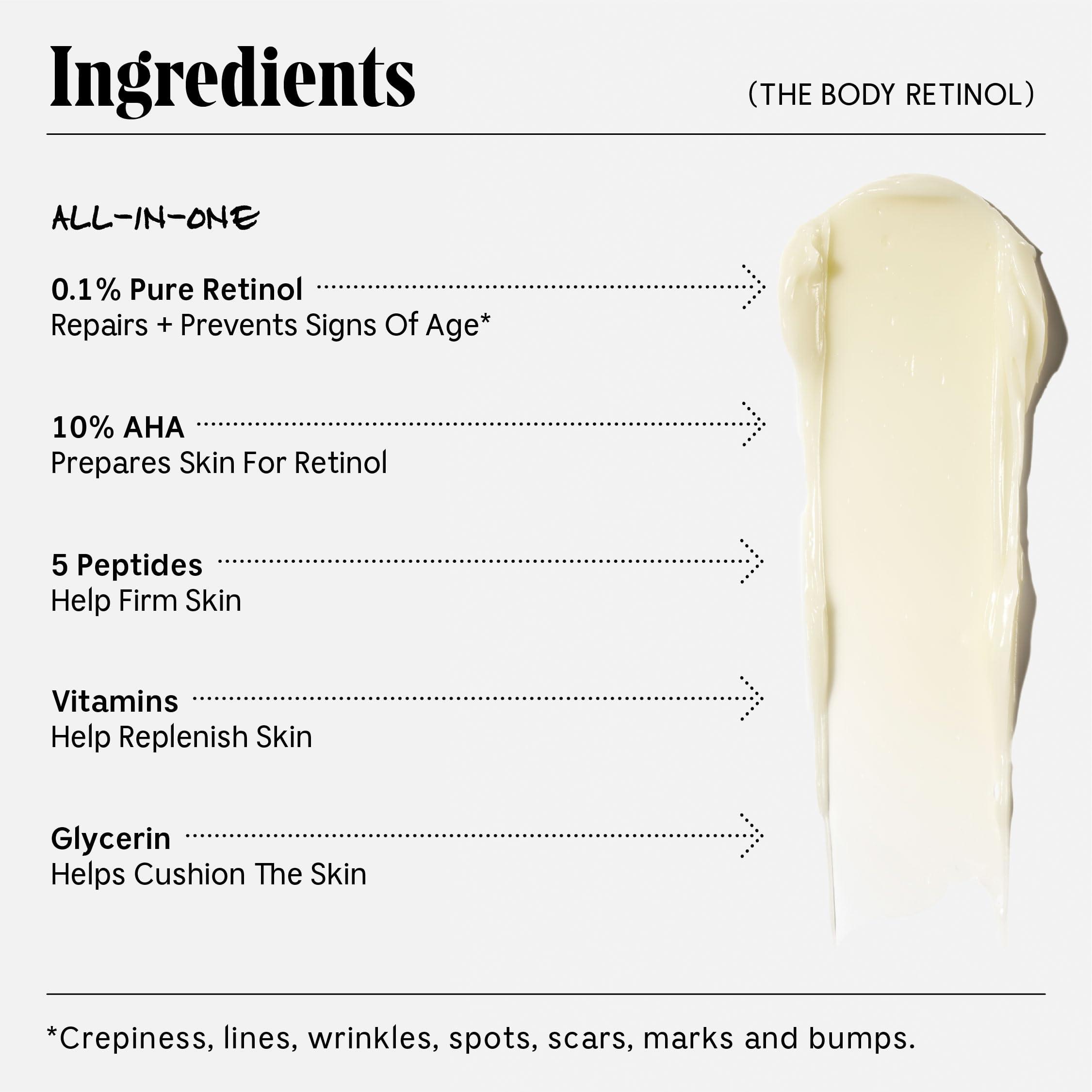 Ncessaire Ncessaire - The Body Retinol. Retinol Repair Serum + Retinol Body Lotion In One. Crepey Skin Treatment. Wrinkle + Line Prevention. 0.1% Pure Retinol + 10% AHA. 5.1 oz