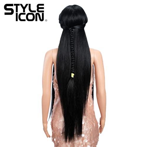 Style Icon Style Icon 36" Lace Front Wigs Super Long Yaki Straight Wig With Baby Hair 130% Density Synthetic Wig (36 Inches, 1B)