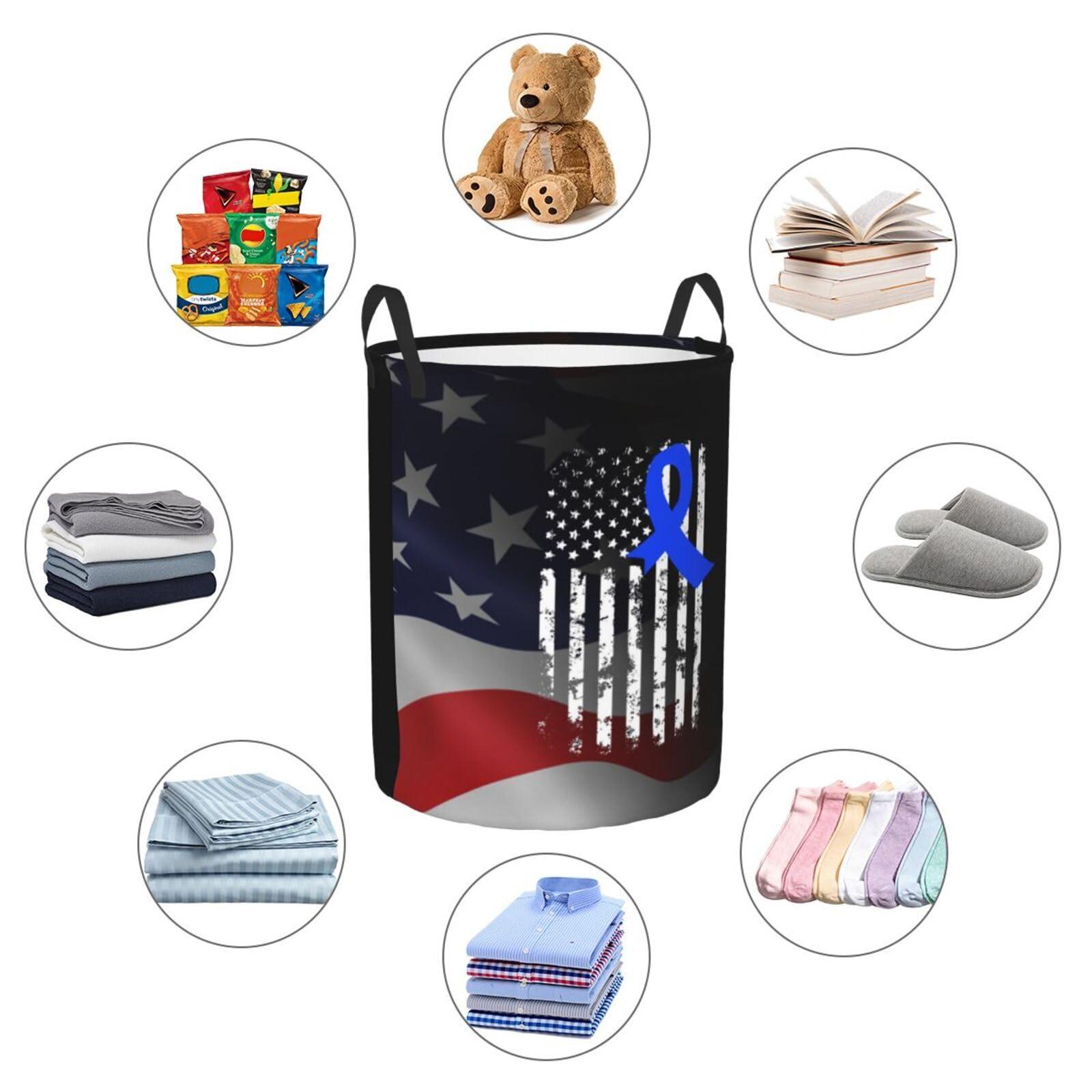 Qauirfe Alopecia Areata Awareness America Flag Blue Ribbon Circular Hamper Lasting Organization Bedroom Bathroom Dcor