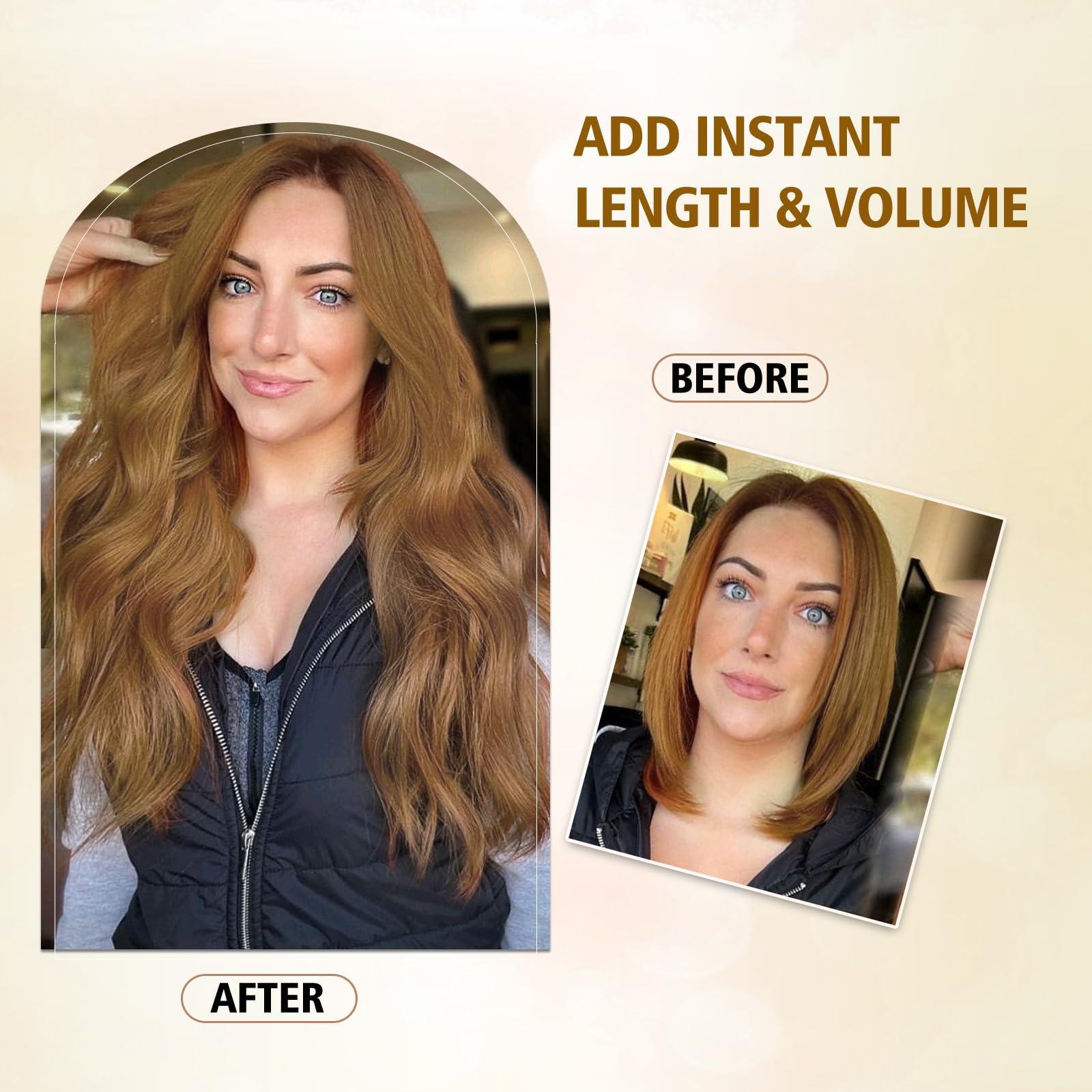 Perience Clip in Hair Extensions for Women 20 Inch Copper Red Hair Extension Long Wavy Hair Extension Thick Hairpieces Clip in Hair Extensions Long Hair Extension (20INCH, 30/44B)