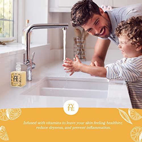 ZYFE ZYFE Eco Friendly Hand Soap Refills Family Pack - Pland Dervied Liquid Handsoap With 5x Vitamins - 2 12oz Pump Dispenser Bottles and 1 64oz Refill - Citrus