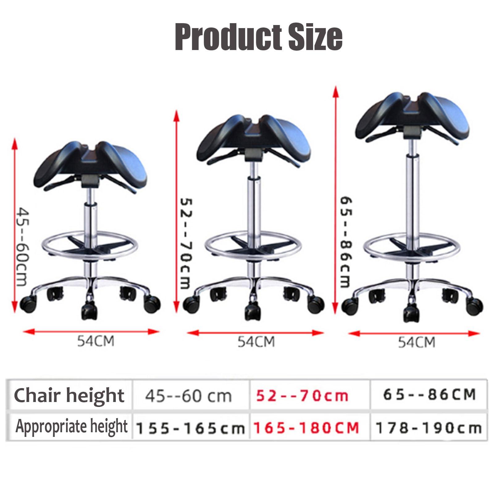 SFKLYU SFKLYU Rolling Saddle Stool with Foot Ring Ergonomic Saddle Stool Dental Chair Salon Stool Adjustable Height for Clinic Dentist Spa Massage Salons,L