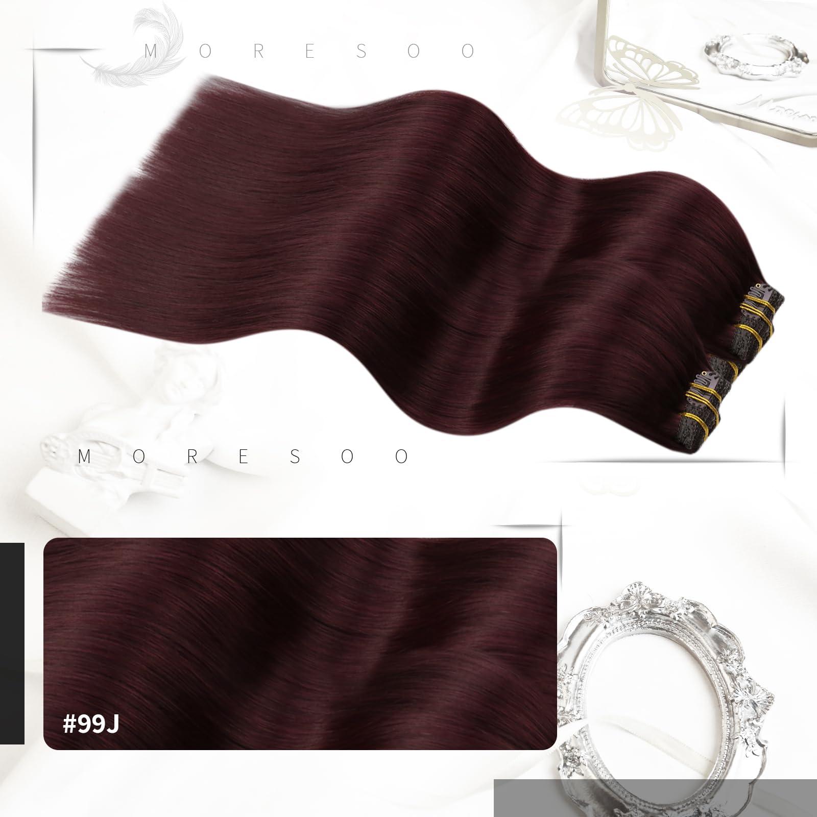 Moresoo Moresoo Burgundy Human Hair Clip in Extensions 24inch Wine Red Hair Extensions Clip in Human Hair Double Weft Clip in Human Hair Extensions Red Wine #99J Full Head Set 7Pieces 120Grams