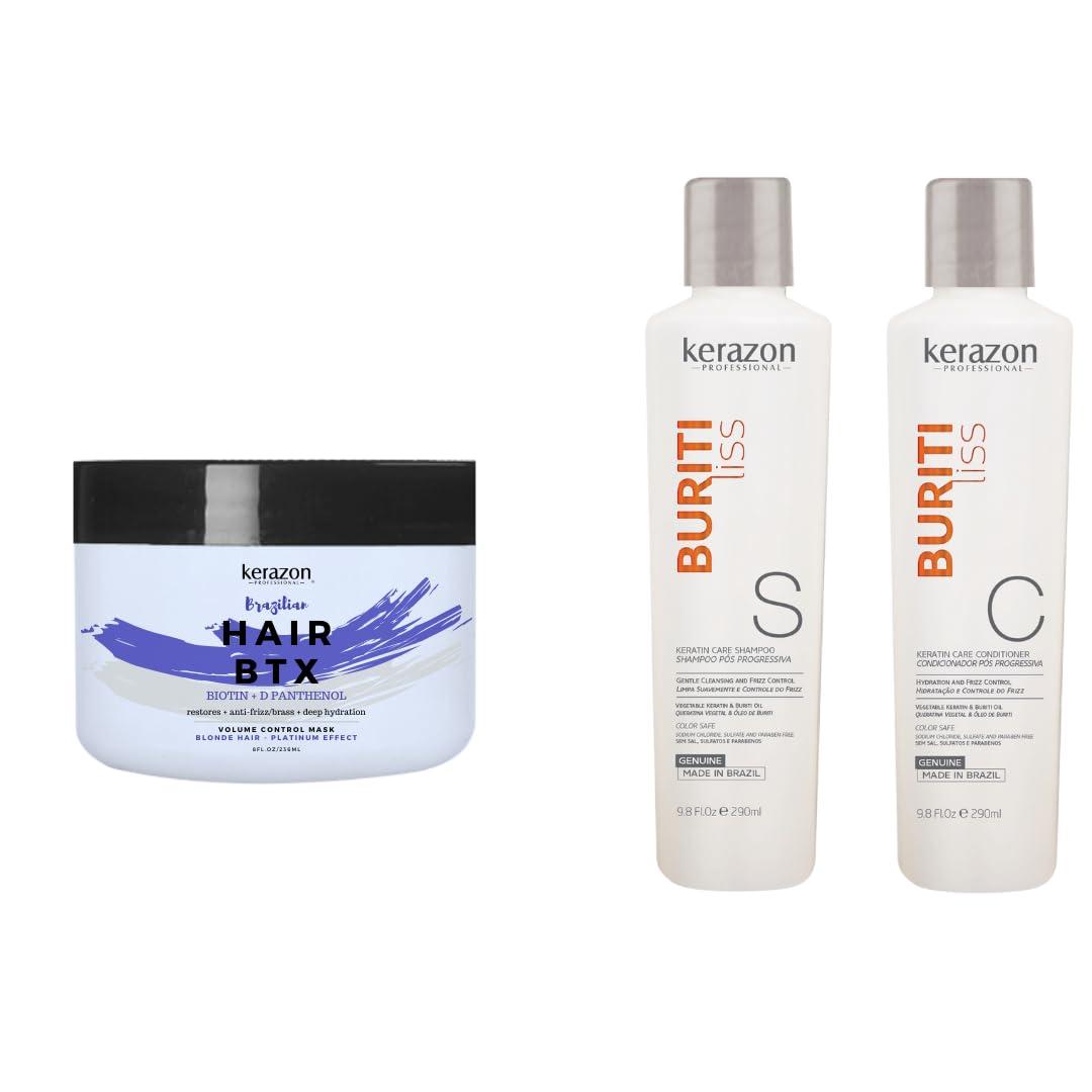 KERAZON KERAZON Brazilian Hair Botox Treatment For Blonde Hair + Sulfate Free and Sodium Free Shampoo & Conditioner KIT