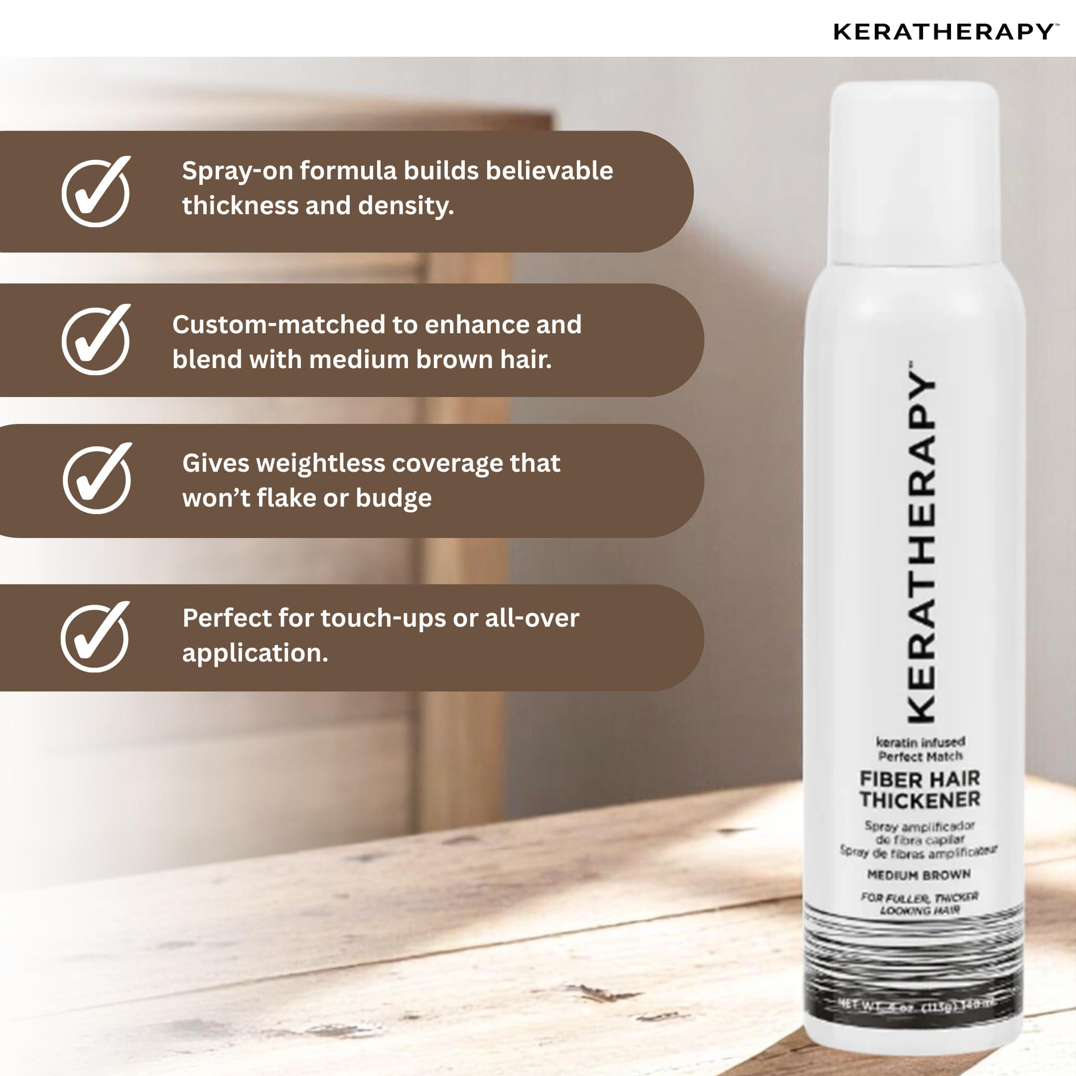 KERATHERAPY Keratherapy Keratin Infused Perfect Match Fiber Hair Thickener Spray, Medium Brown, 4 fl. oz., 140 ml - Volumizing, Thickening, & Concealing Hairspray for Scalp Coverage, Roots & Thinning Areas