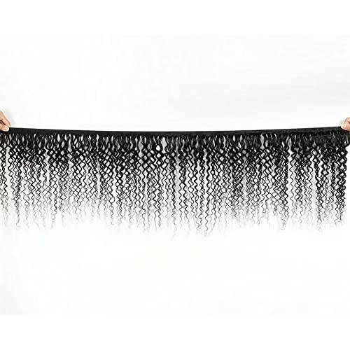 EMOL Kinky Curly Human Hair Bundles Thick Curly Weave Bundles Virgin Hair Bundles Full Head Hair Natural Black Color Hair Bundles Can Be Dyed 1 Bundle 100g 12 Inch