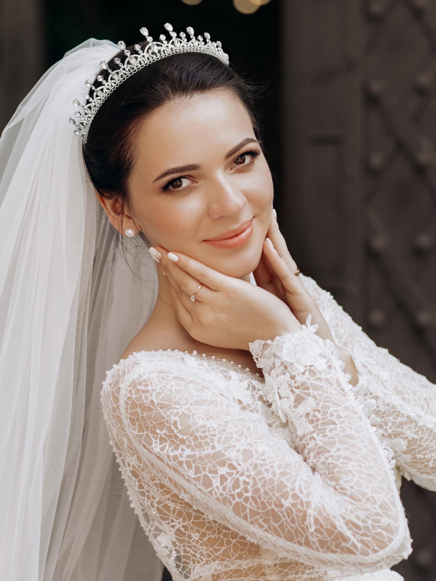 SWEETV SWEETV Princess Tiara for Women, Crystal Wedding Tiaras for Bride, Silver Crown for Birthday Quinceanera Pageant Party Prom,Costume Hair Accessories Gift, 01 Silver