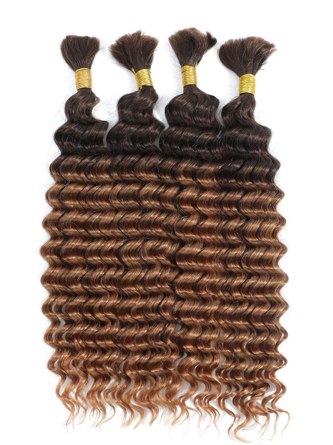 DMKEEP DMKEEP Ombre Top Grade Human Braiding Hair 2 Bundles 100g Human Hair Braiding Hair No Weft Deep Wave Bulk Human Hair for Braiding Hair Extensions T4/30 18 Inch
