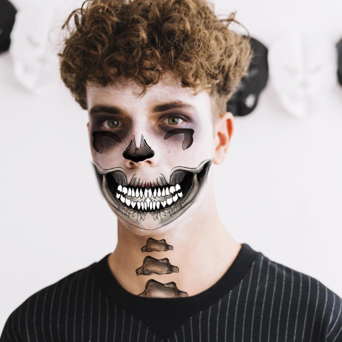 LEOARS Classic Skull Temporary Face Tattoo Halloween Costume for Men and Women