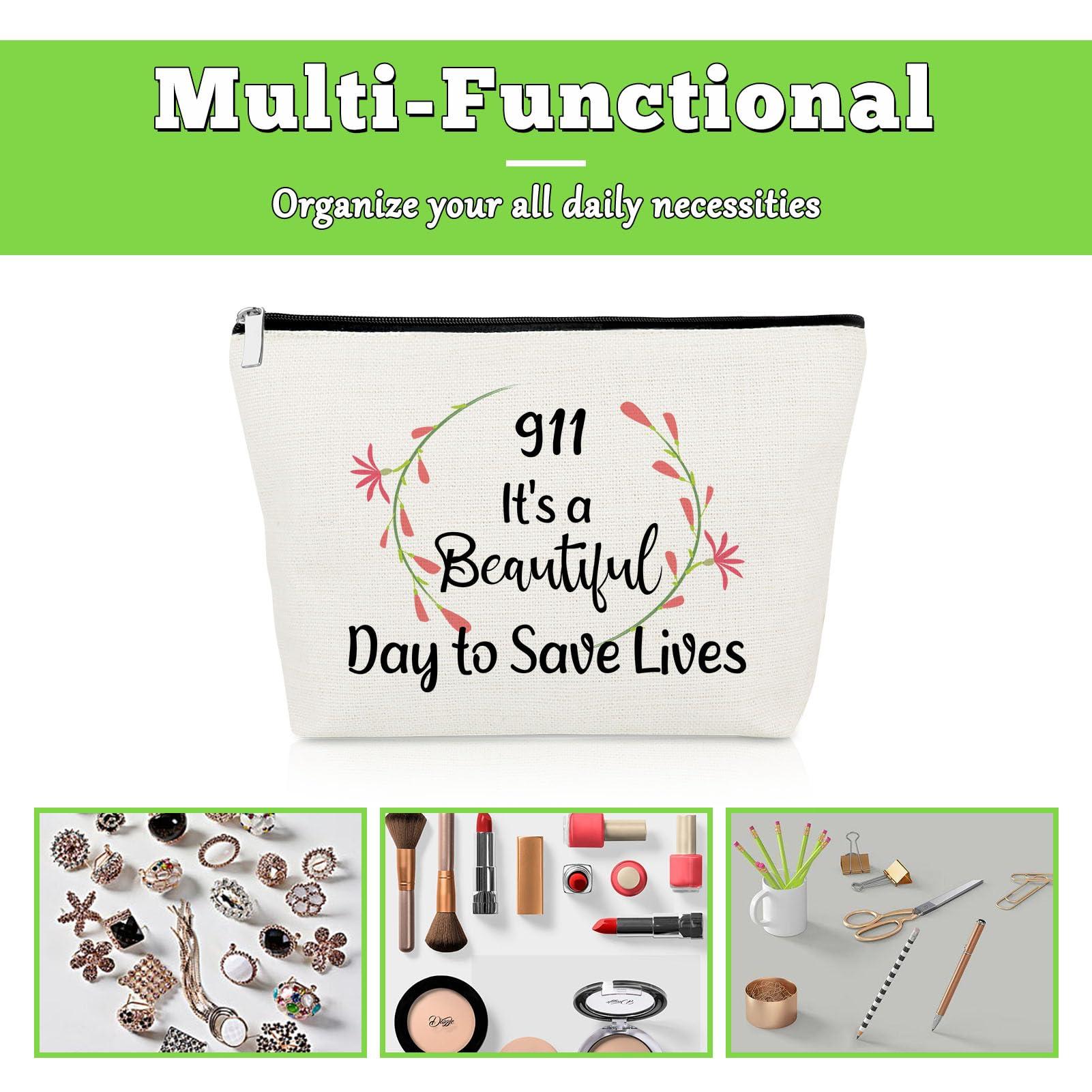 Gevody Gevody 911 Dispatcher Gifts 911 Makeup Bag 911 Operator Gifts 911 Dispatcher Appreciation Gifts Cosmetic Bag Thank You Gifts for Police Dispatcher Christmas Thanksgiving Gift Travel Cosmetic Pouch