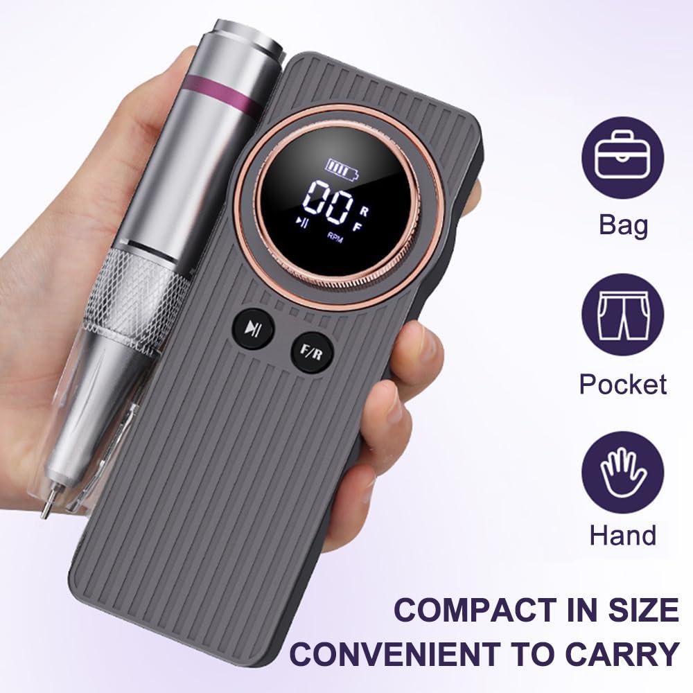 Meitawilltion Professional Rechargeable Nail Drill 35000 RPM, Electric Nail File for Shaping, Buffing, Removing Gel Nails, Lightweight & Easy to Use, Nail File Drill Machine For Home Salon-Grey