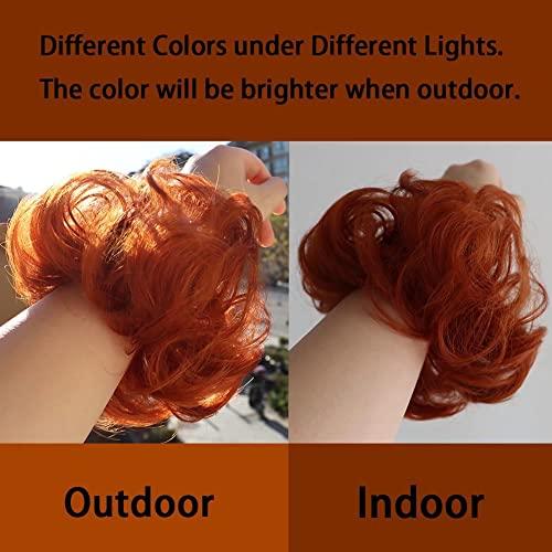 iLUU iLUU 2pcs/pack Orange Red Hair Bun Extensions Wavy Curly Messy Synthetic Chignon Hairpiece Easy Bun Hair Pieces for Women Hair Updos for Women Girl - #119B Orange Red Copper Red