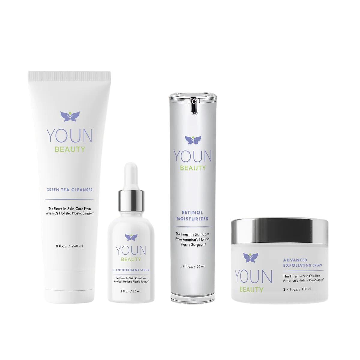YOUN Beauty YOUN Beauty 2 Minutes 5 Years Younger Skin Care System by Dr. Anthony Youn Anti-Aging Skincare Set: Vitamin C Serum, 2.5% Retinol Moisturizer, Green Tea Facial Cleanser & Wash-Off Exfoliating Cream