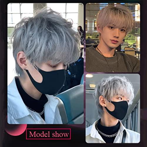 SOBOUR Heat Resistant Fashion Hot Mens Wigs Natural Slight Wave Mullet Wigs For Men Fluffy Soft Synthetic Heat Resistant Full Wigs For Daily Wear Synthetic