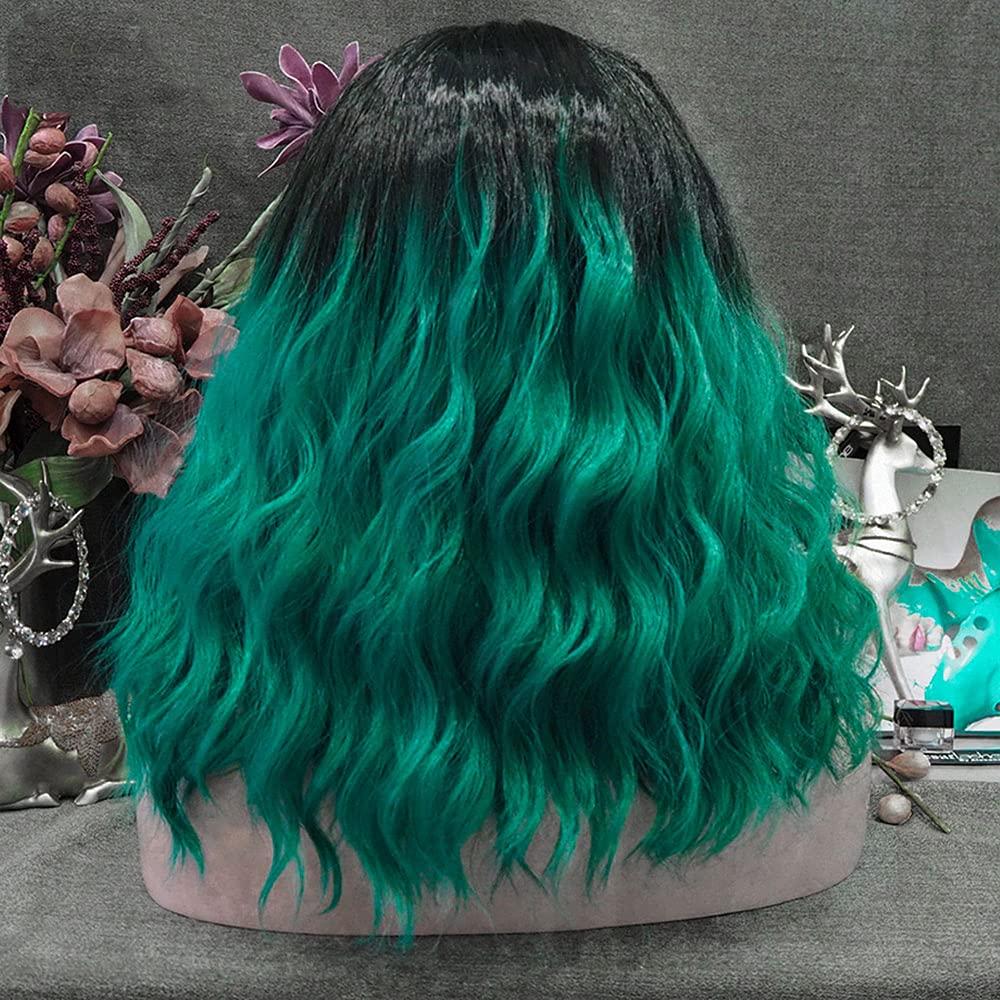 PAYNAN Green Wig Black Root Synthetic Lace Front Wig Wave Wigs Heat Resistant Fiber Cosplay Wig
