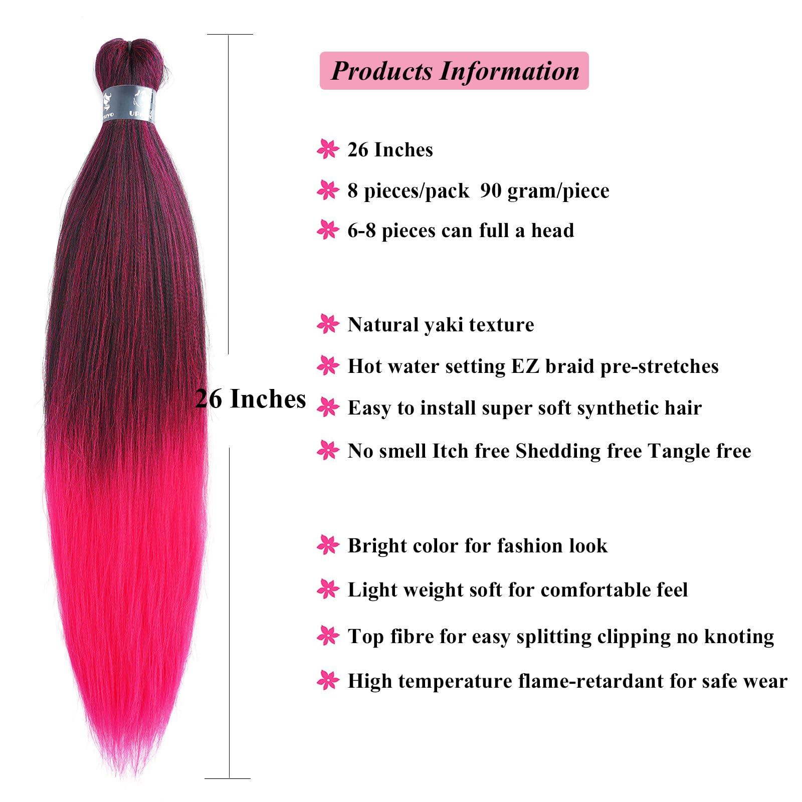 UPruyo UPruyo Pink Ombre Braiding Hair Pre Stretched Kanekalon Mixed 1b Pink Braiding Hair Extensions for Braiding Box Braids Knotless Prestretched Braiding Hair Ombre 26 inch