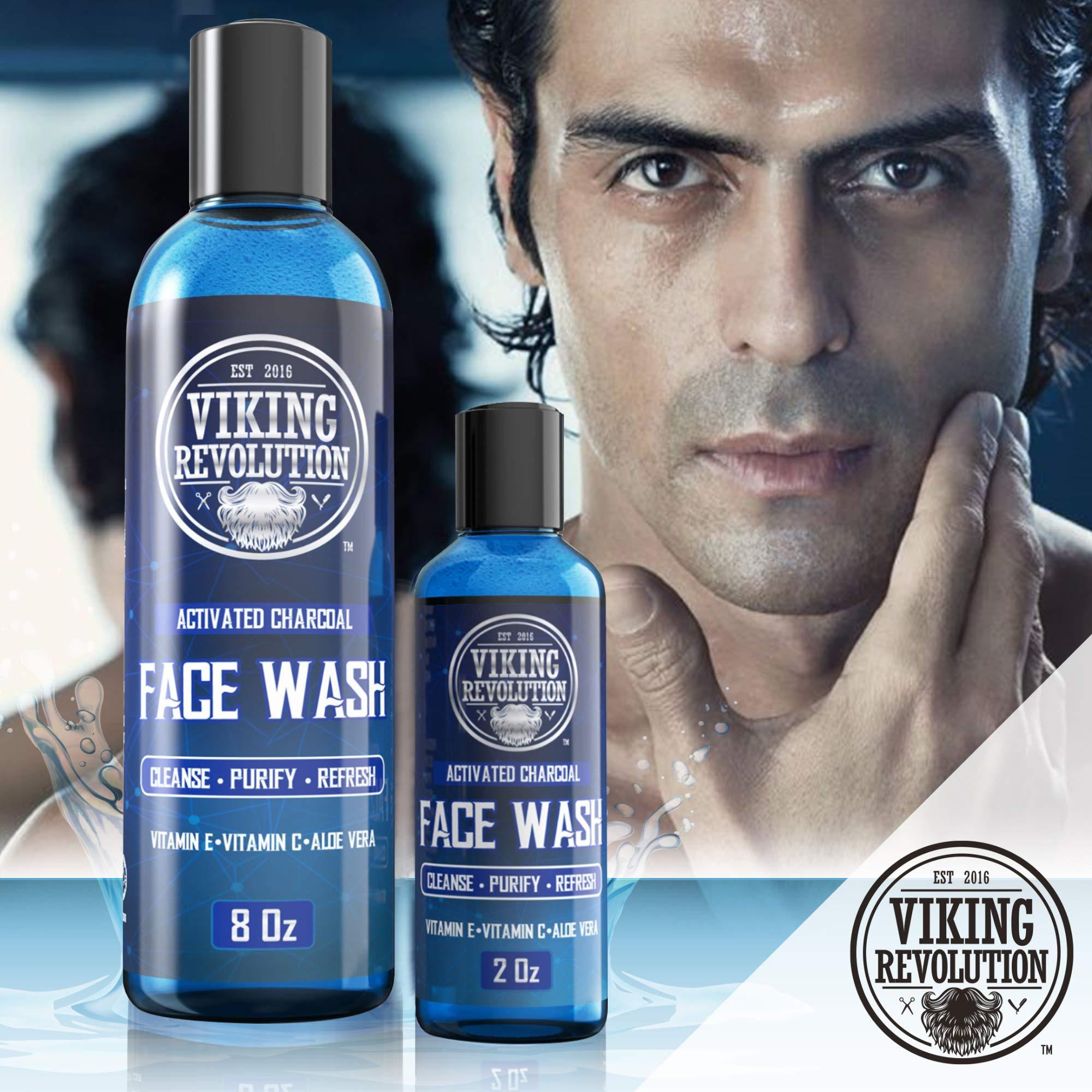 Viking Revolution Viking Revolution Charcoal Face Wash for Men- Scrub Away Dirt and Toxins, Skin Cleaning Agent - Cleanse, Purify and Refresh - Daily Charcoal Facial Cleanser - 8 Fl Oz plus a 2 Fl Oz, 2 Piece Set