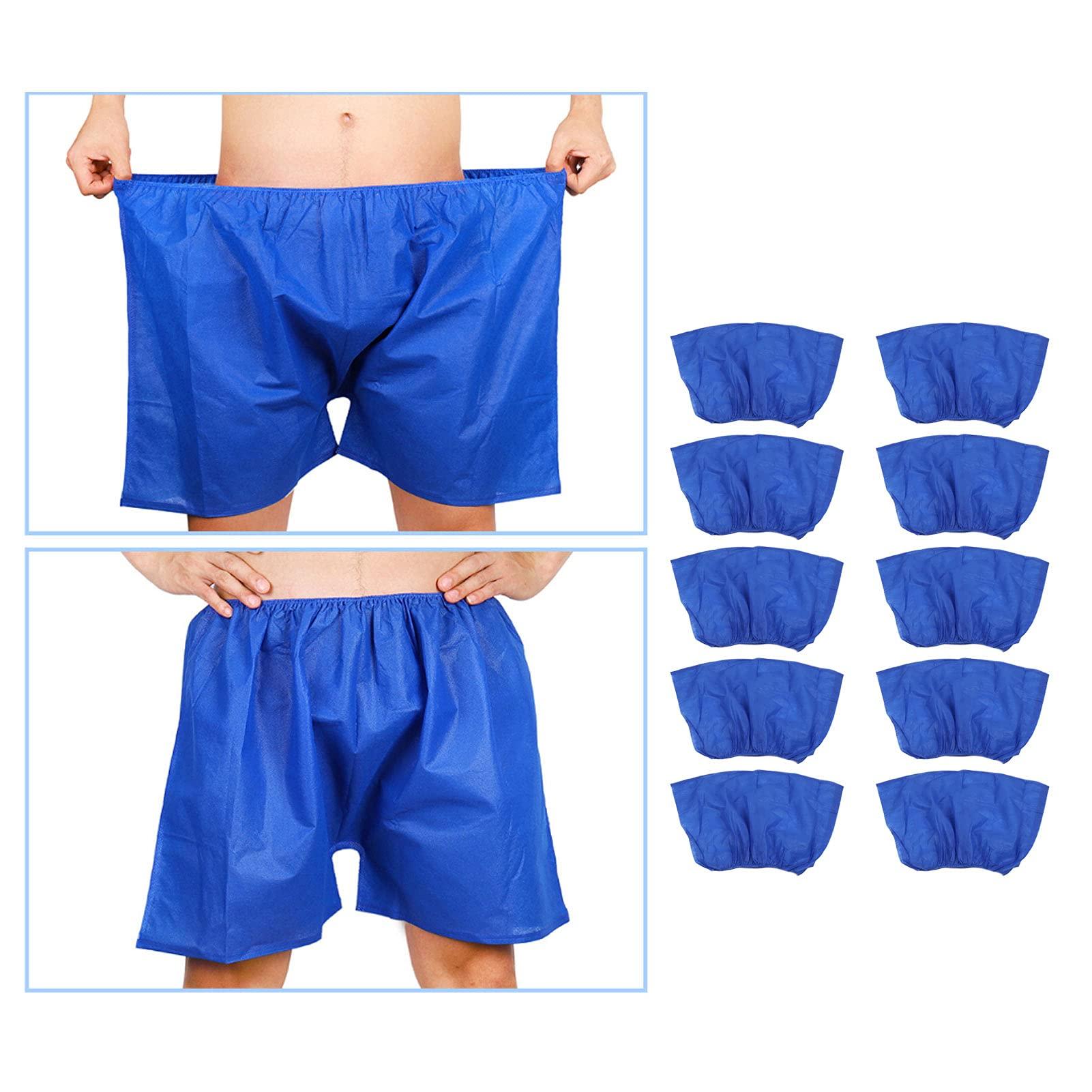 ZJchao 10 Pcs Disposable Underwear, Men Disposable Cotton Underwear Travel Briefs Wearable Shorts, Men Shorts for Beauty Salon Fleece Breathable Underwear Underpants, Blue