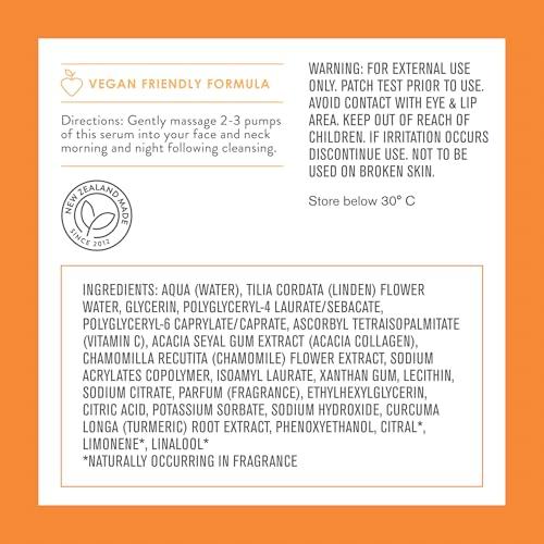 By Nature From New Zealand By Nature Vitamin C + Collagen Face Serum - Restore and Energize Tired Skin with Brightening Vitamin C, Plumping Collagen, Plus Texture Enhancing Turmeric - Premium Skin Care Serum for Face - 3fl. oz.