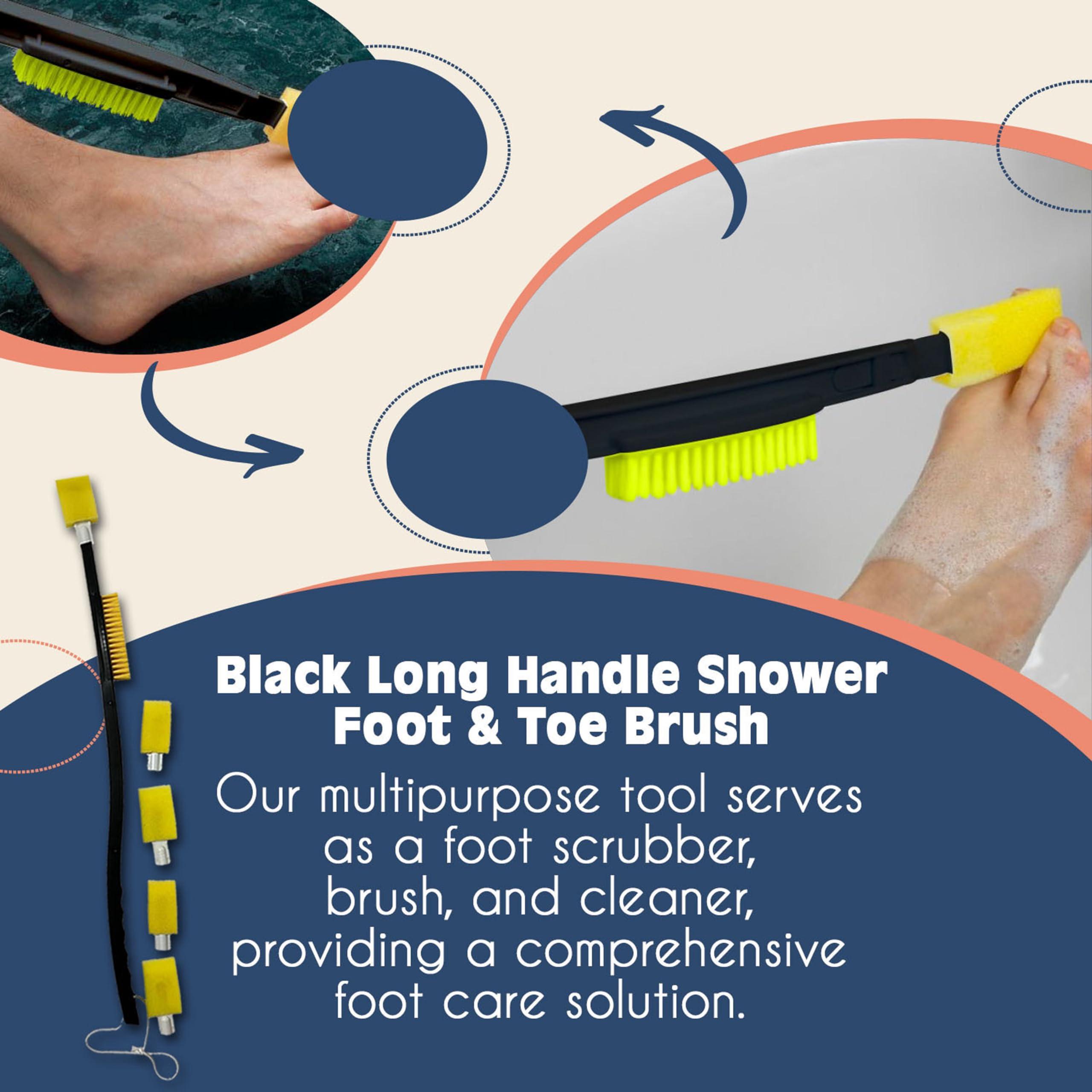 KJL Emporium KJL Emporium-Foot Brush with Long Handle for Shower-Toe Brush Cleaner and Scrubber with 4 Sponge Replacements-Foot Brush,Foot Scrubber Brush, Foot & Toe Brush with a Long Handle for Shower
