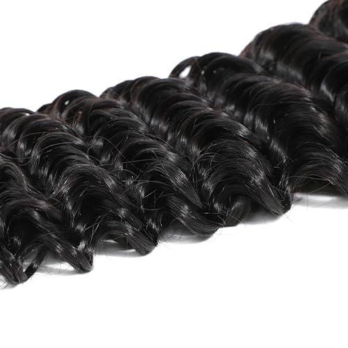 Chikamlty Deep Wave Bundles Human Hair 14 Inch Single Bundle Upgrade Brazilian Virgin Hair Bundles Deep Curly Bundle Water Wave Bundles Deep Wave One Bundle Human Hair for Black Women Natural Black