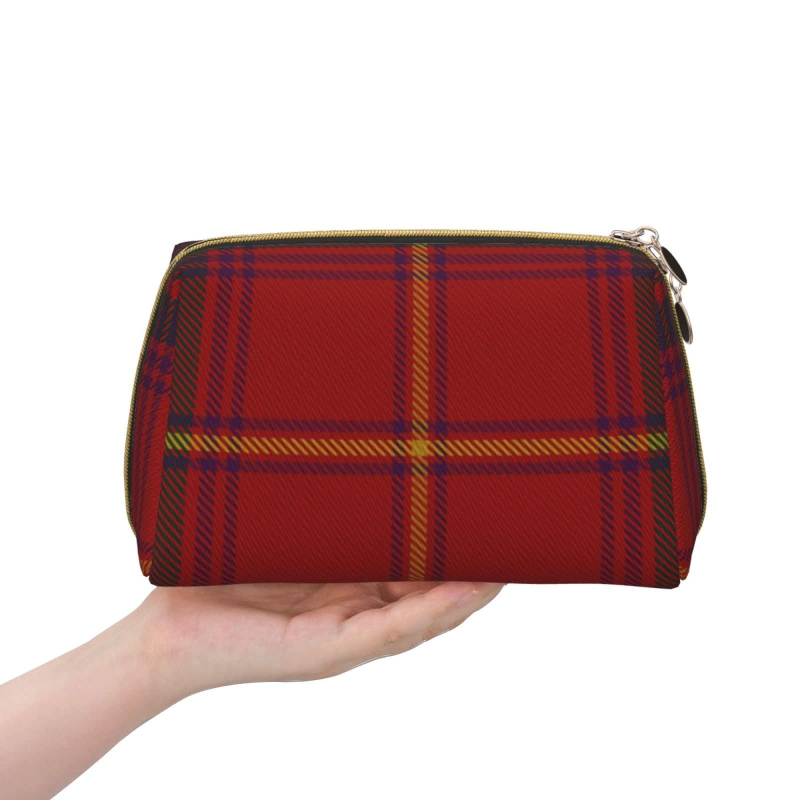 MIZIBAO Small Makeup Bag for Purse, County Galway Irish Tartan PU Leather Travel Cosmetic Pouch, Portable Toiletry Bag for Women Girls Daily Storage Organizer