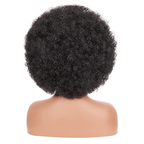 SUSMO SUSMO 14" 70s Short Black Afro Kinky Curly Bob Hair Wigs for Black Women,Large Bouncy and Soft Natural Looking Premium Synthetic Hair Hippie Wigs for Black Women perique afro naturelle Black-F