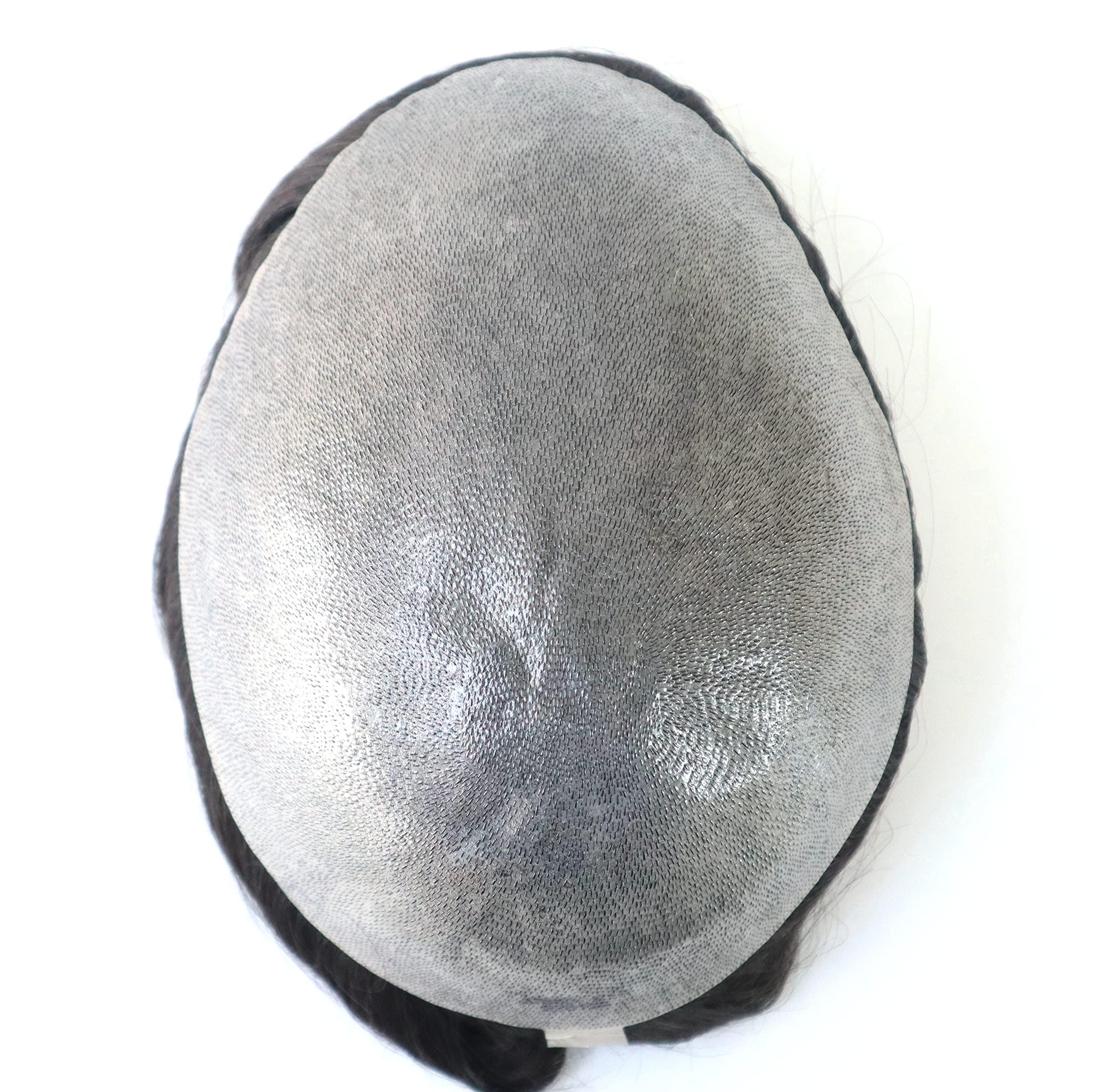 Hair Nature HAIR NATURE Men Toupee Hair Piece, Mens Wigs Human Hair Replacement Systems for Men Natural Real Hair Unit, Hair Style Medium Skin V-looped Scalloped Front Natural Hairline #1B20