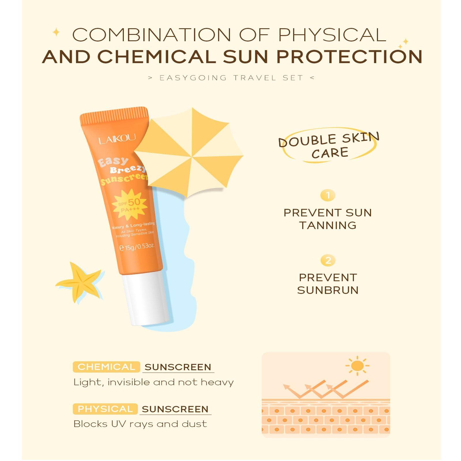 BSMKCL Hydrating Skin Care Set Travel Kit, Gifts for Women and Teenage Girls, 4 Piece Skincare Essentials Set Mini Travel Size With Facial Cleanser, Cream, Serum, Sunscreen - Travel Essentials Gift Set