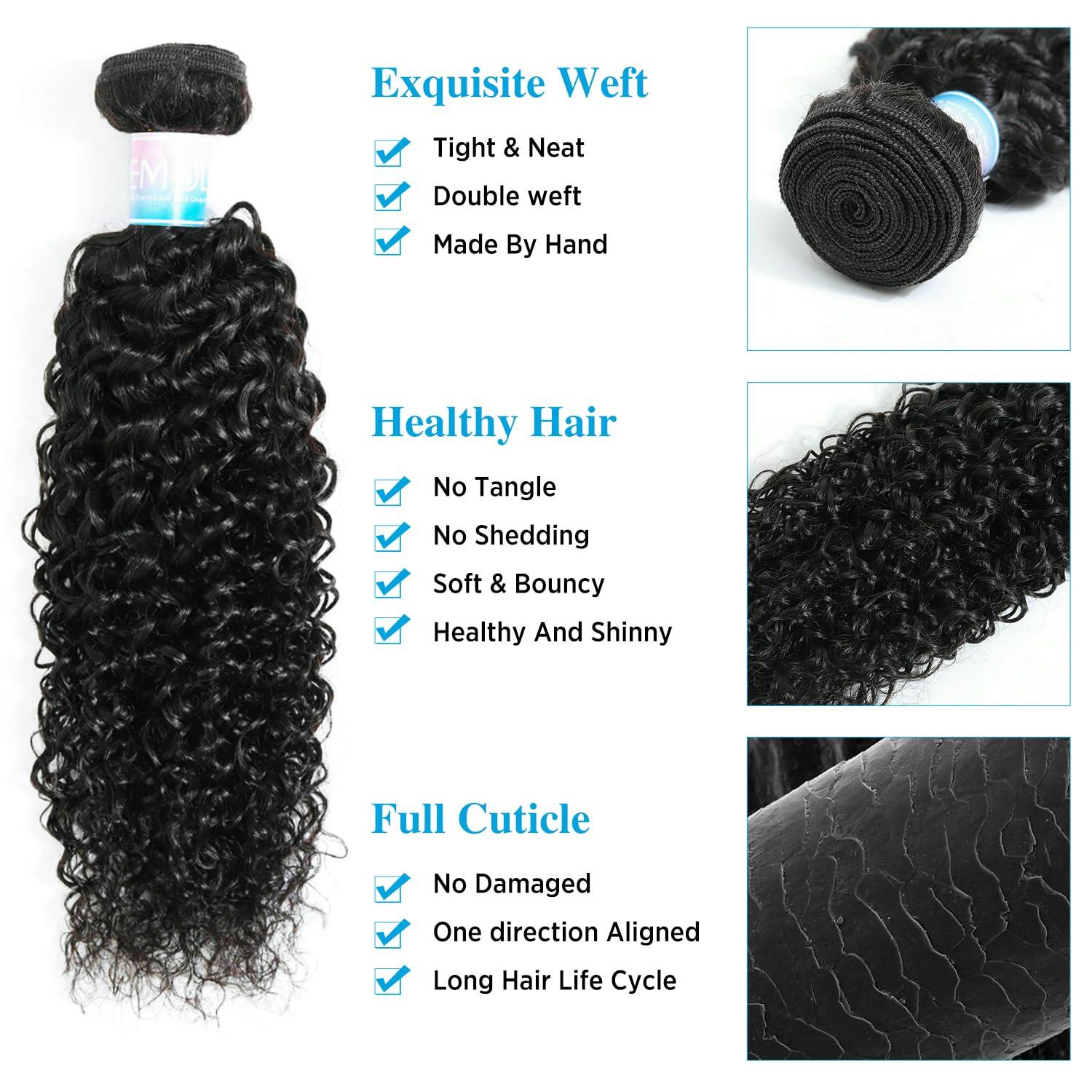 EMOL Kinky Curly Human Hair Bundles Thick Curly Weave Bundles Virgin Hair Bundles Full Head Hair Natural Black Color Hair Bundles Can Be Dyed 3 Bundles Total 300g 18 18 18 Inch